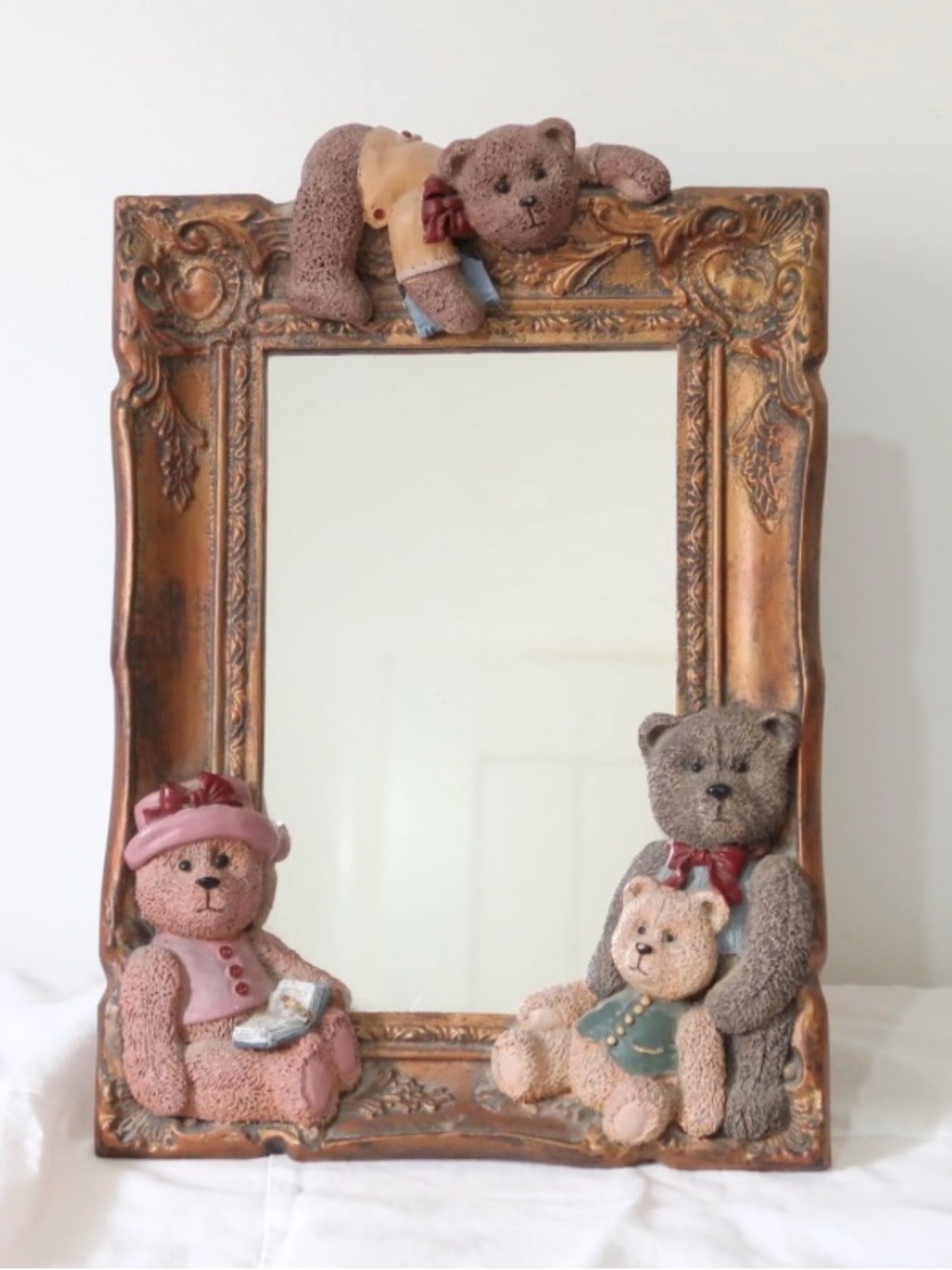 Vintage 1996 Figi Graphics Heavy Framed Mirror Country Primitive Bear Friends
